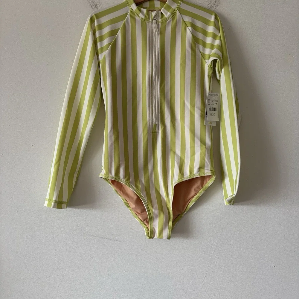 J Crew Crewcuts Girls Zip-Up Rash Guard UPF 50+ Swimsuits Size 8~LOT OF 2~ NWT